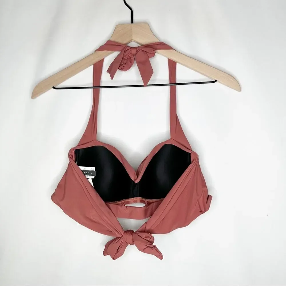 ALEX MARIE Solid Cut Out Twist Halter Swim Top Rouge NWT in Medium